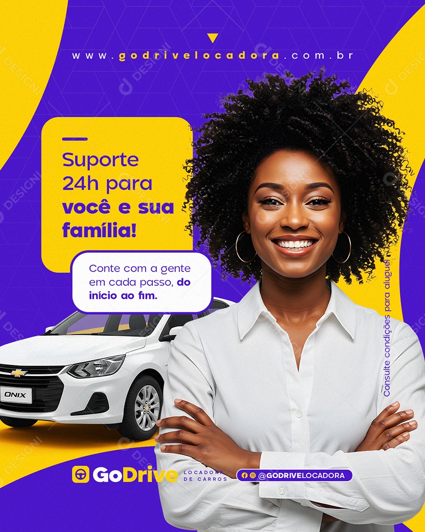 Locadora de Carros Suporte 24H para Você e Sua Família Social Media PSD Editável