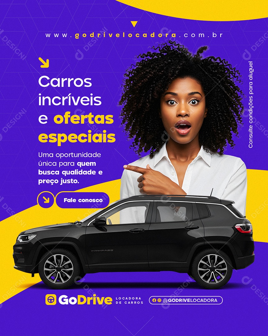 Locadora de Carros Carros Incríveis e Ofertas Especiais Social Media PSD Editável