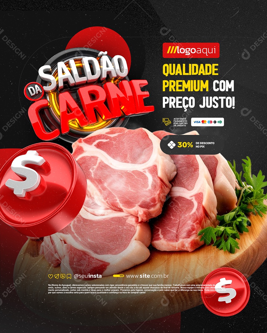 Açougue Saldão da Carne Qualidade Premium Social Media PSD Editável