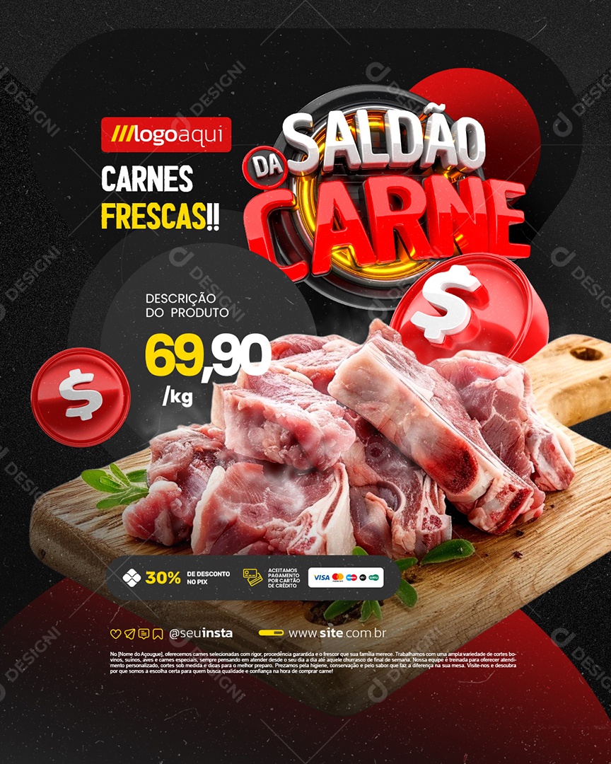 Açougue Saldão da Carne Carnes Frecas Social Media PSD Editável