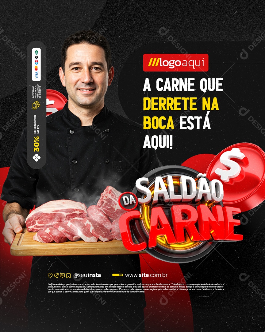 Açougue Saldão da Carne A Carne Que Derrete na Boca Social Media PSD Editável