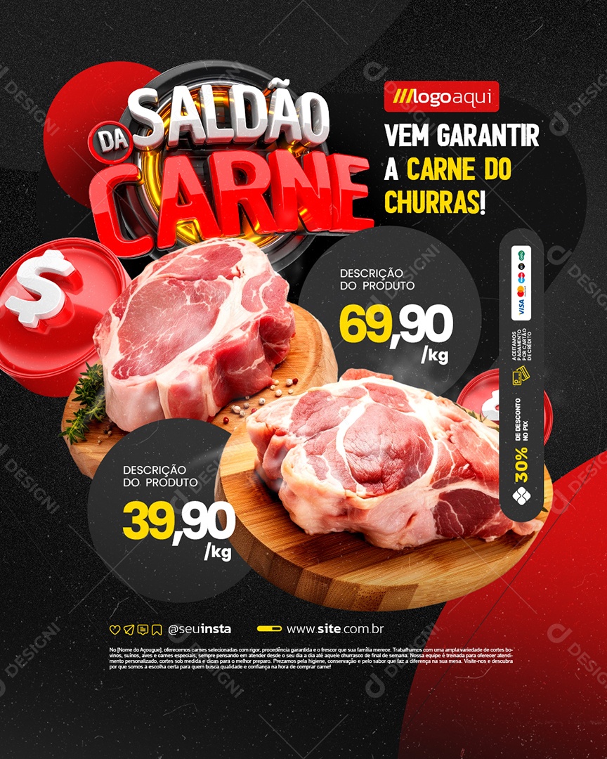 Açougue Saldão da Carne Vem Garantir a Carne do Churras Social Media PSD Editável
