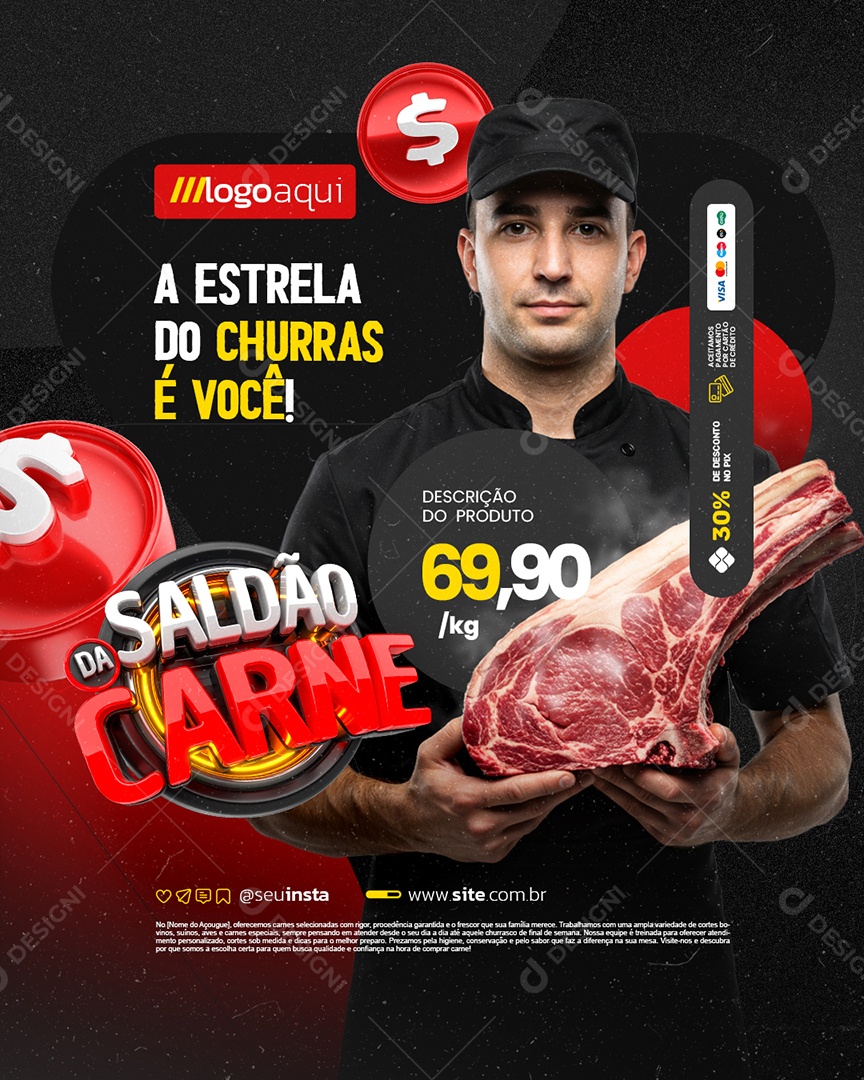 Açougue Saldão da Carne A Estrela do Churras é Você Social Media PSD Editável