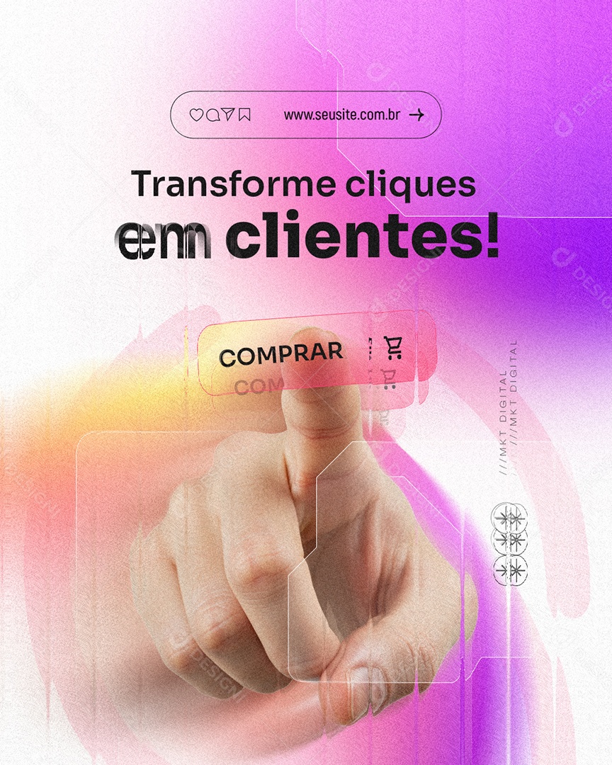 Marketing Digital Transforme Cliques em Clientes Comprar Social Media PSD Editável