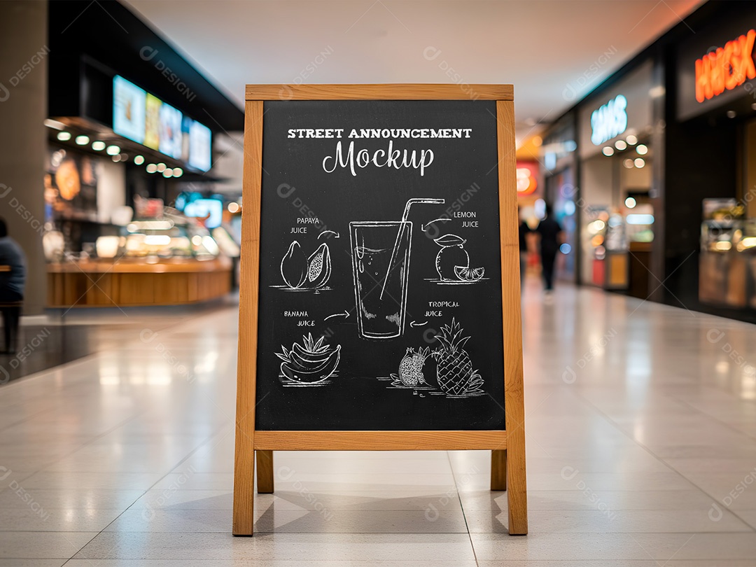 Placa na Praça de Alimentação do Shopping Mockup PSD Editável