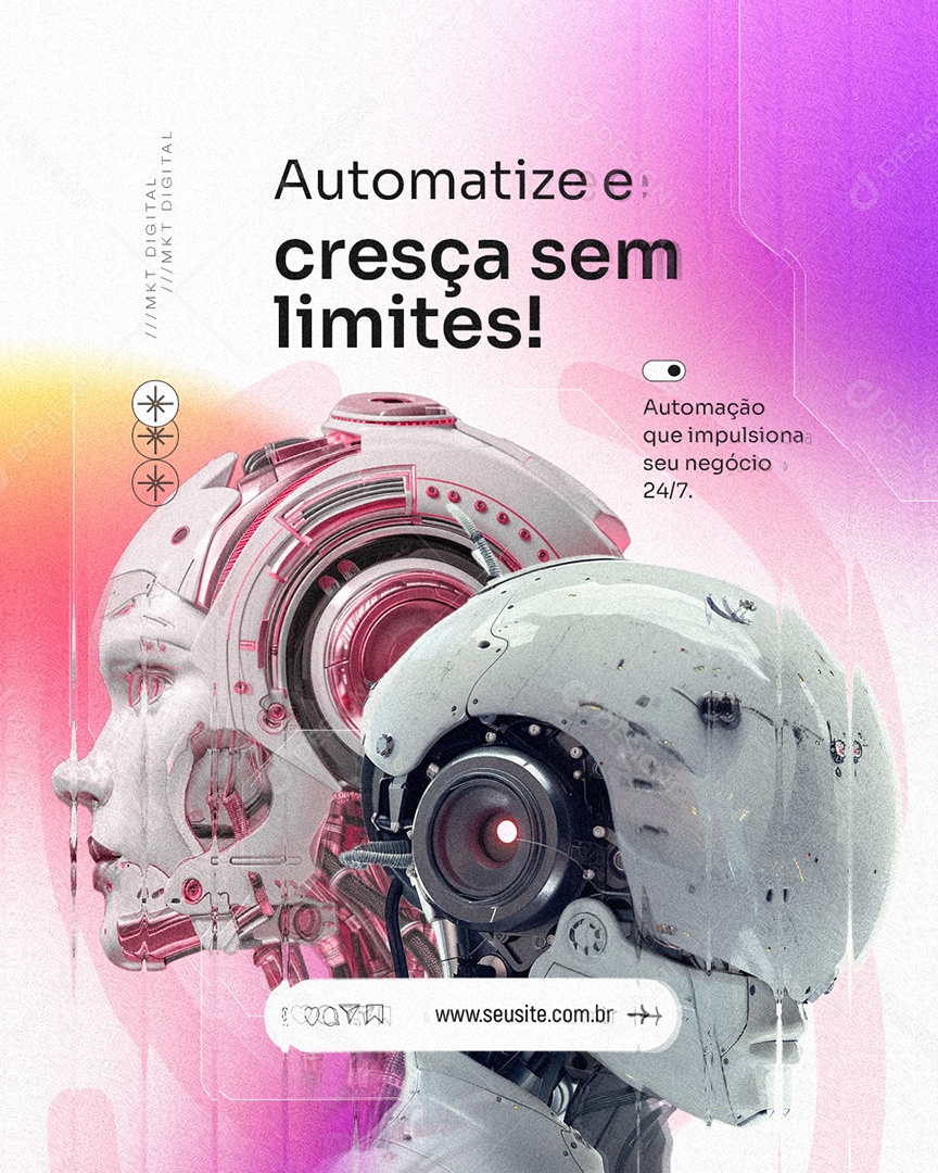 Marketing Digital Automatize e Cresça Sem Limites Social Media PSD Editável