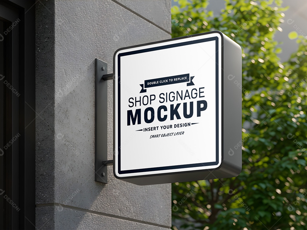 Placa Quadrada na Fachada do Prédio Mockup PSD Editável