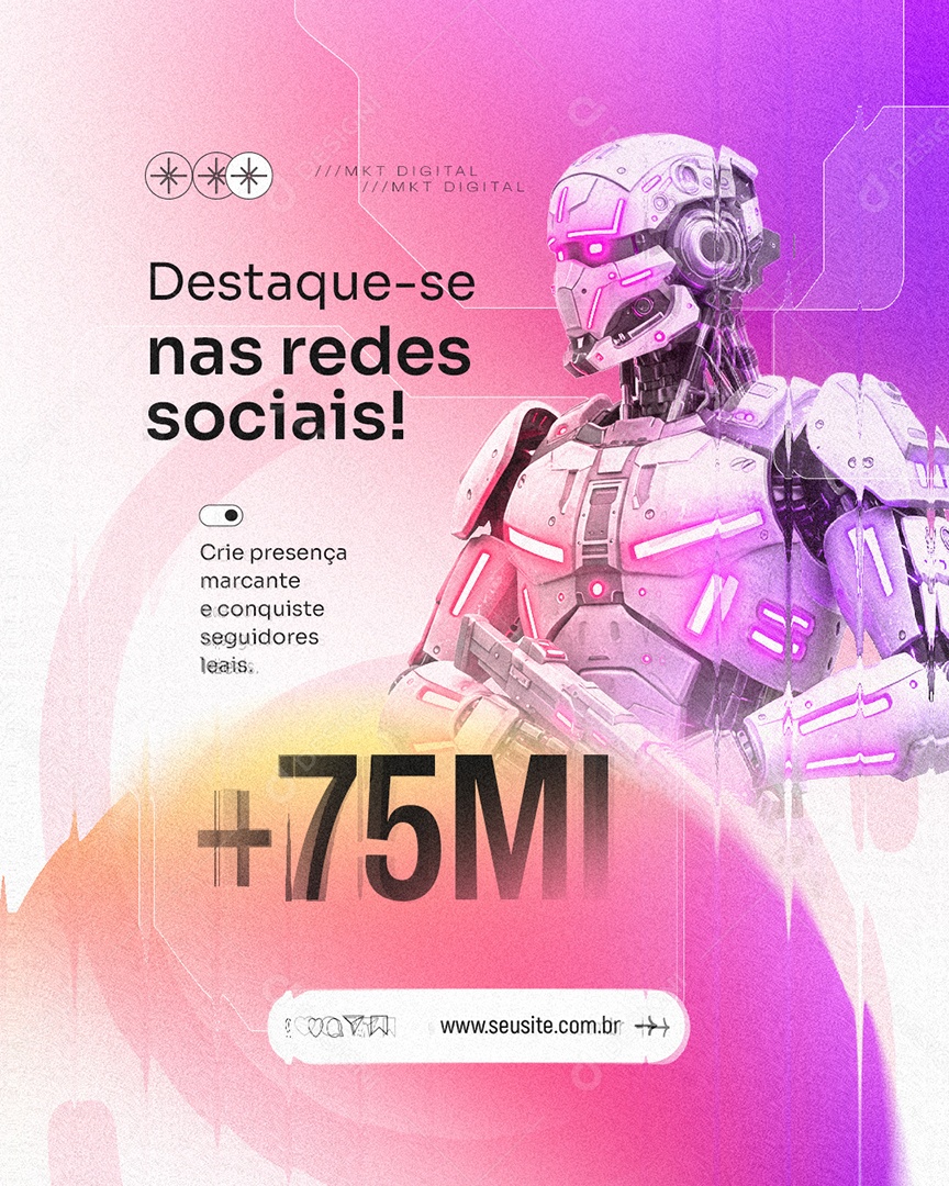 Marketing Digital Destaque-Se nas Redes Sociais Social Media PSD Editável