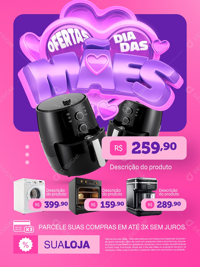 Loja de Eletrodomésticos Ofertas Dia das Mães Encarte Social Media PSD Editável