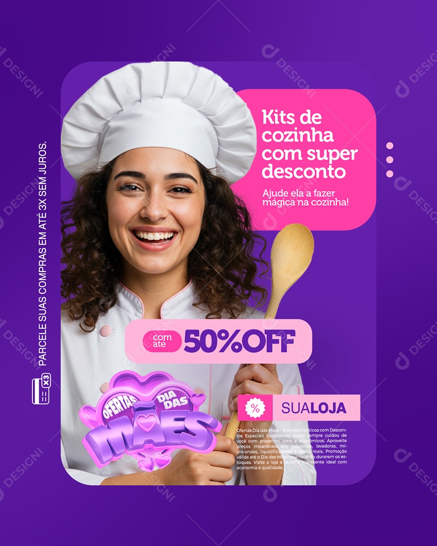 Loja de Eletrodomésticos Ofertas Dia das Mães Kits de Cozinha Social Media PSD Editável
