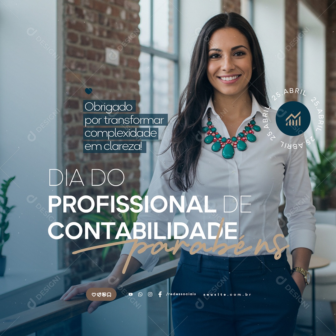 Dia do Profissional de Contabilidade 25 de Abril Obrigado Social Media PSD Editável