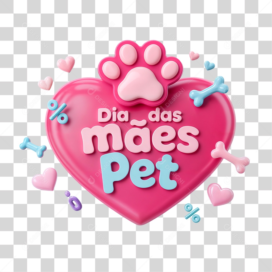Selo 3D Dia das Mães Pet PNG Transparente