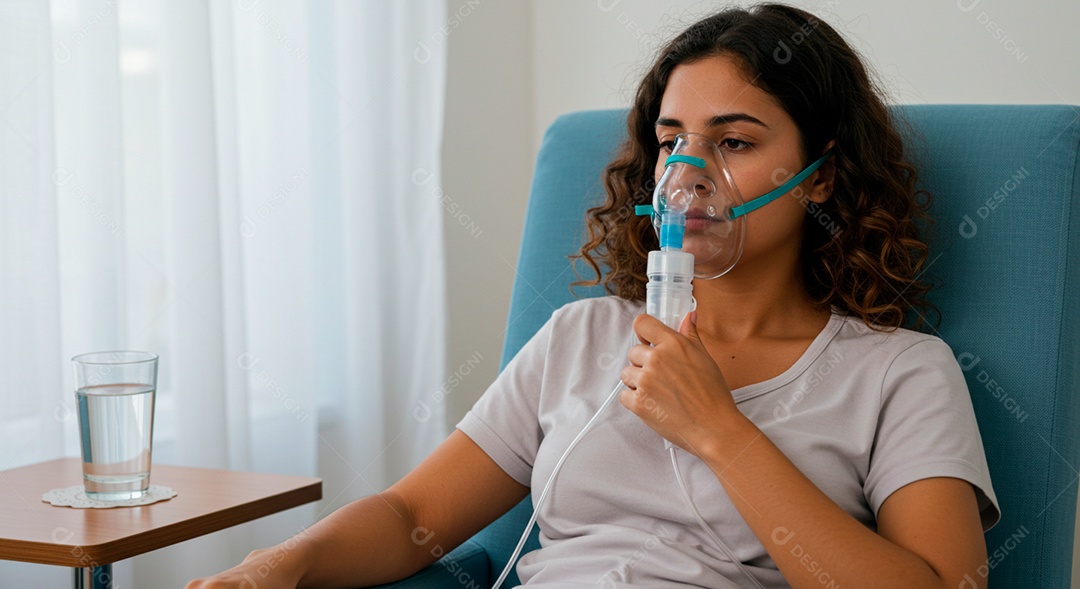 Mulher jovem sofrendo de bronquite em um hospital