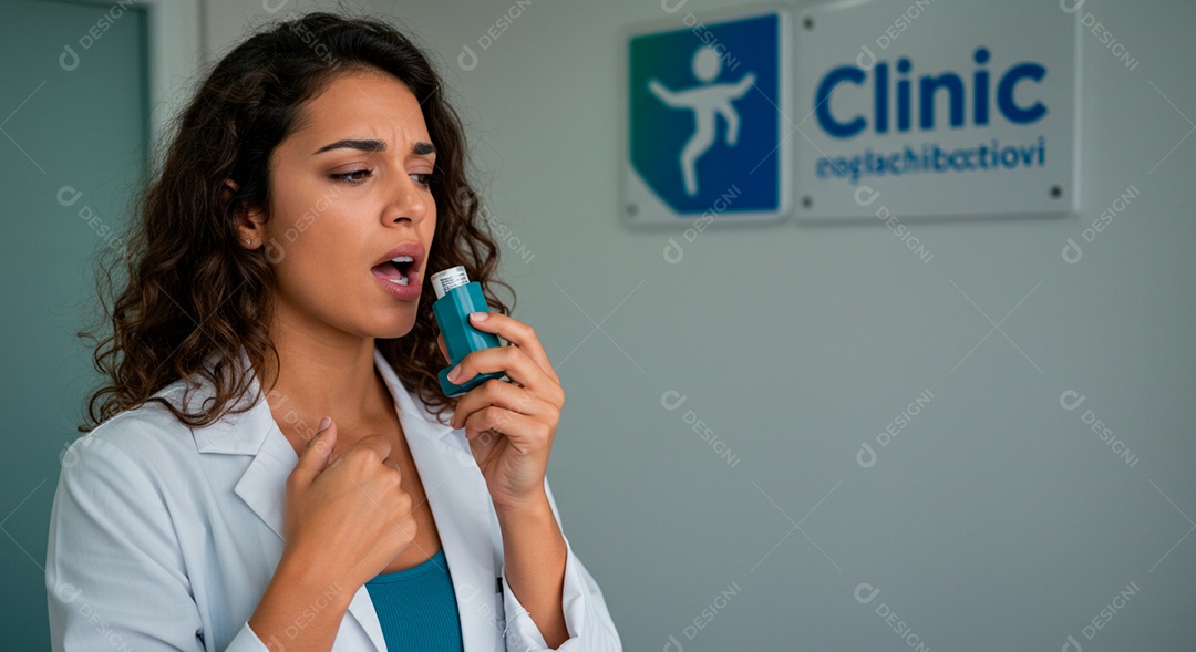 Mulher jovem sofrendo de bronquite em um hospital