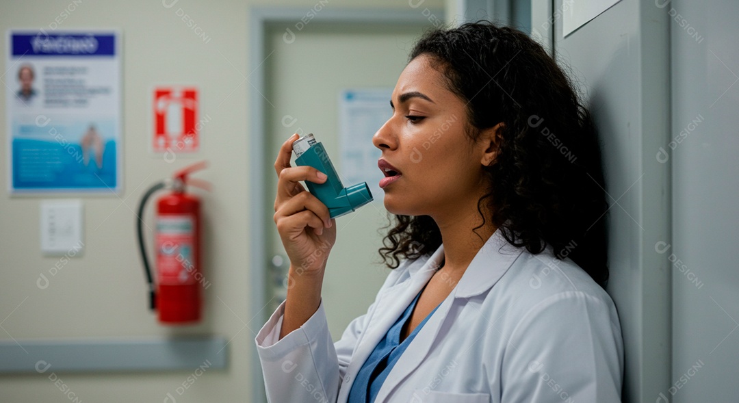 Mulher jovem sofrendo de bronquite em um hospital
