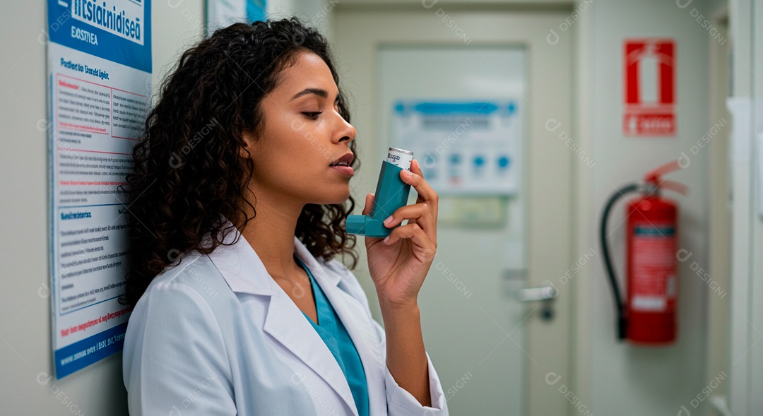 Mulher jovem sofrendo de bronquite em um hospital