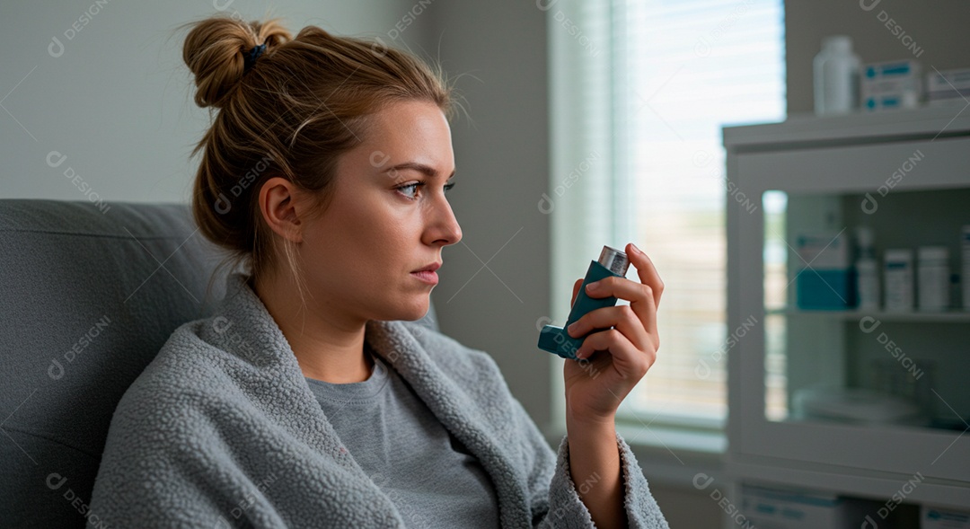 Mulher jovem sofrendo de bronquite em um hospital