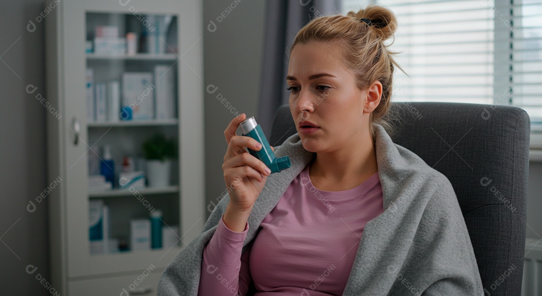 Mulher jovem sofrendo de bronquite em um hospital