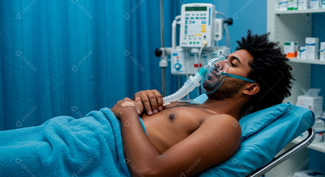 Enfermeira jovem cuidando de seu paciente de bronquite em um hospital