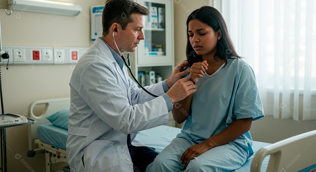 Enfermeiro jovem cuidando de seu paciente de bronquite em um hospital