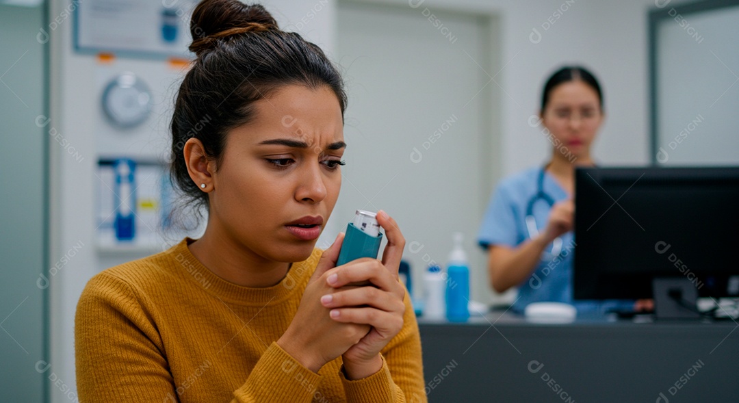 Enfermeira jovem cuidando de seu paciente de bronquite em um hospital