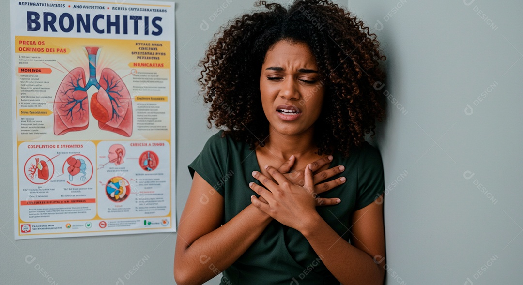 Mulher jovem sofrendo de bronquite em um hospital