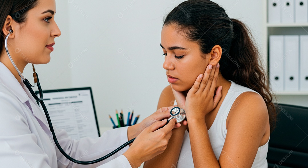 Enfermeira jovem cuidando de seu paciente de bronquite em um hospital