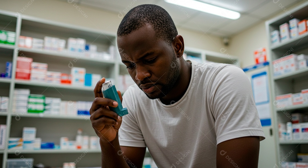 Homem jovem sofrendo de bronquite em um hospital