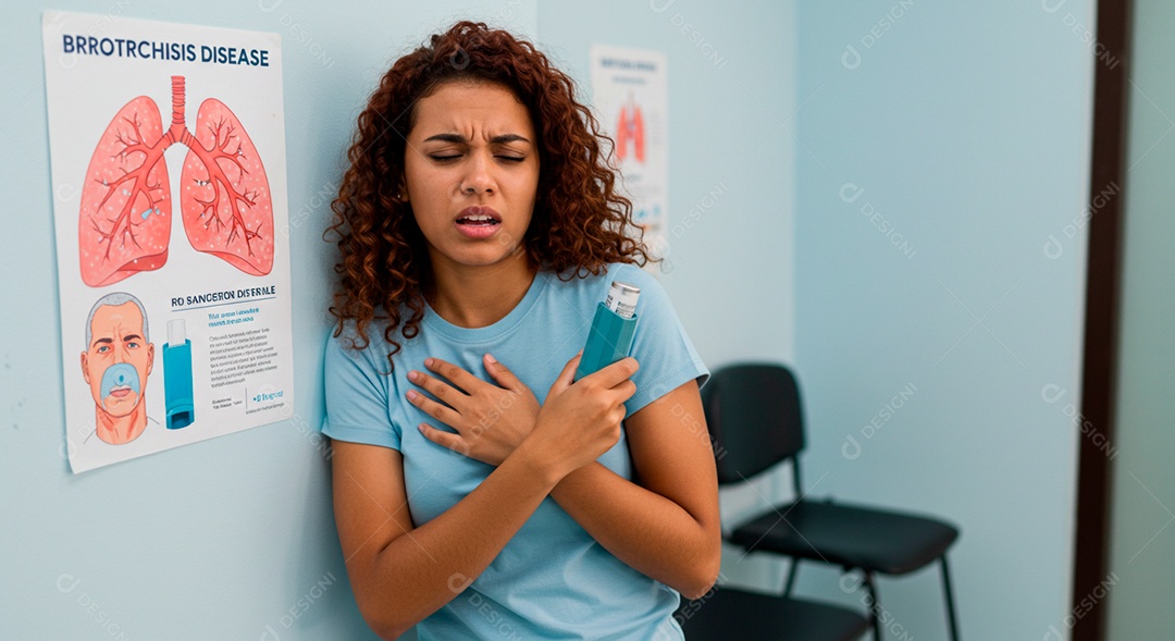 Mulher jovem sofrendo de bronquite em um hospital