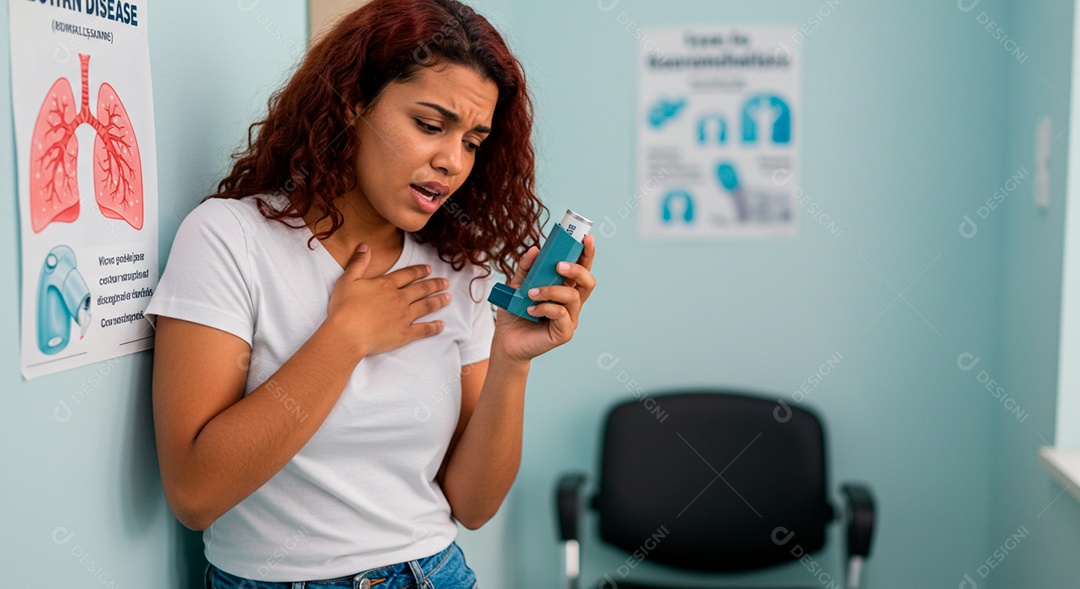 Mulher jovem sofrendo de bronquite em um hospital
