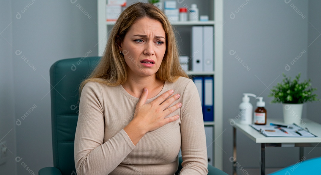 Mulher jovem sofrendo de bronquite em um hospital
