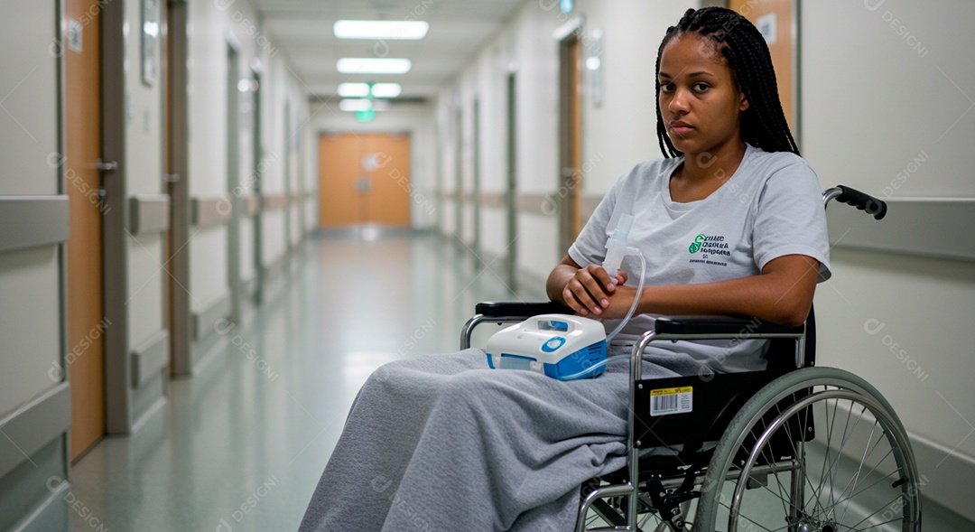Mulher jovem sofrendo de bronquite em um hospital