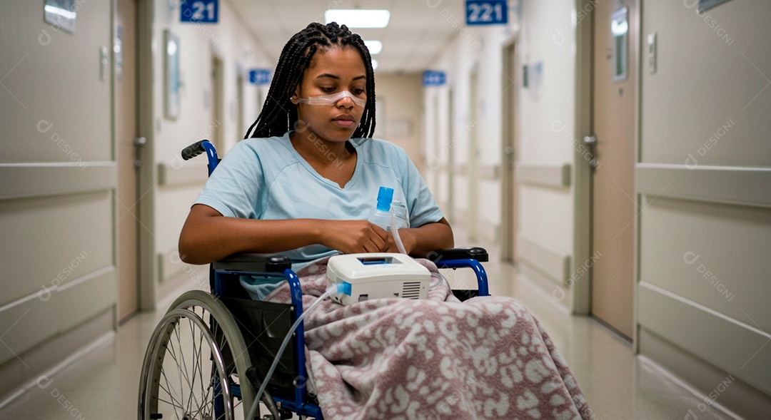 Mulher jovem sofrendo de bronquite em um hospital