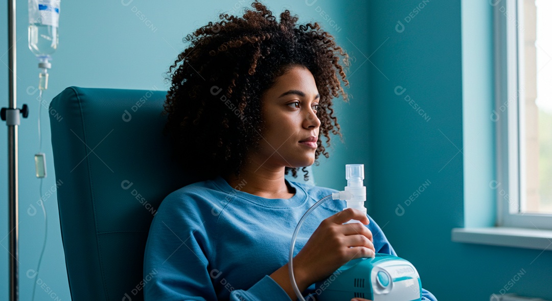 Mulher jovem sofrendo de bronquite em um hospital