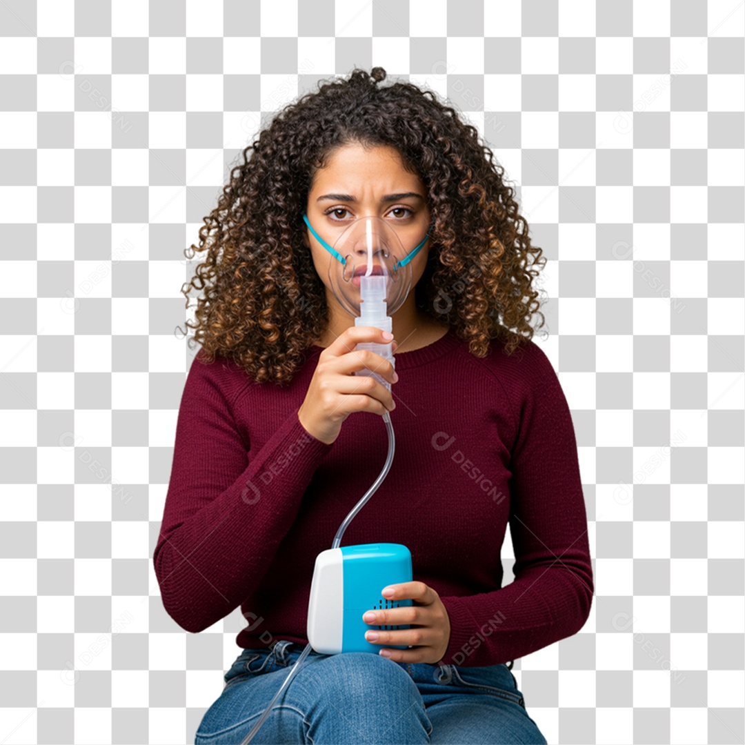 Mulher com Bronquite Doente PNG Transparente