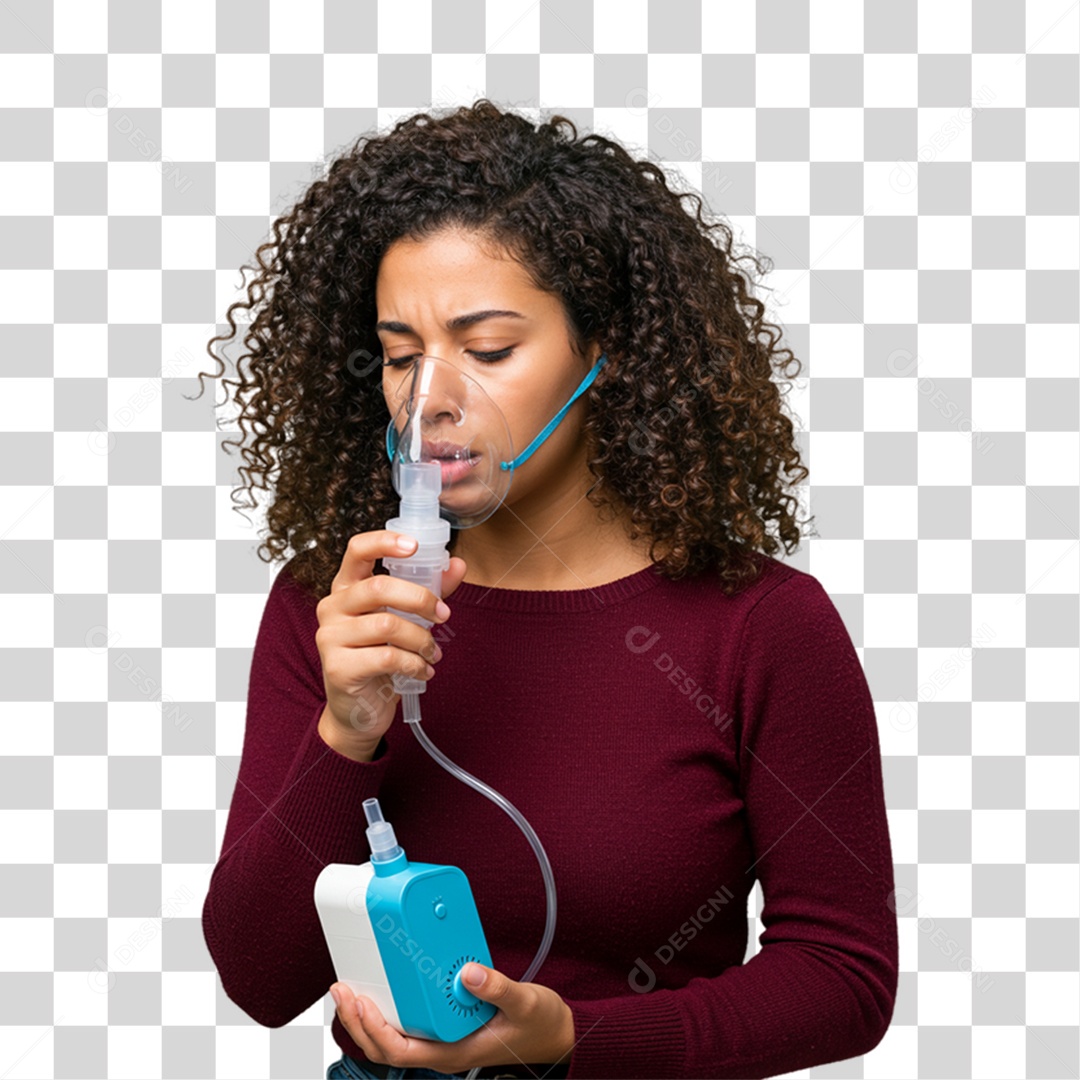 Mulher com Bronquite Doente PNG Transparente