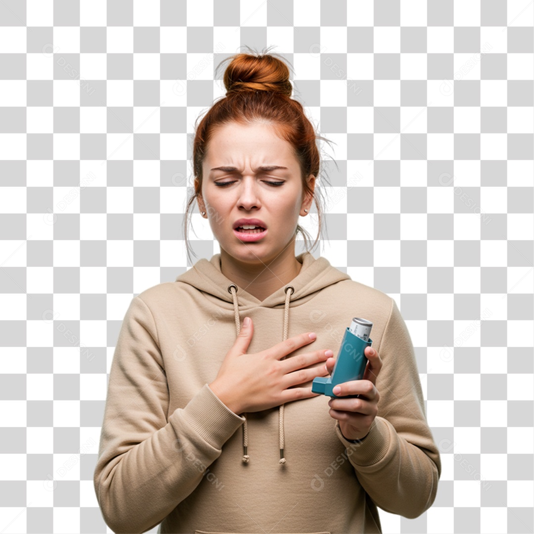 Mulher com Bronquite Doente PNG Transparente