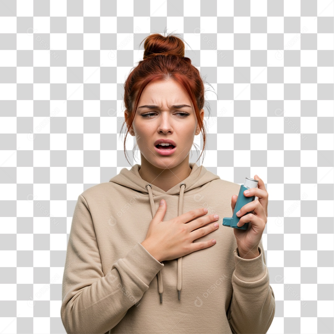 Mulher com Bronquite Doente PNG Transparente