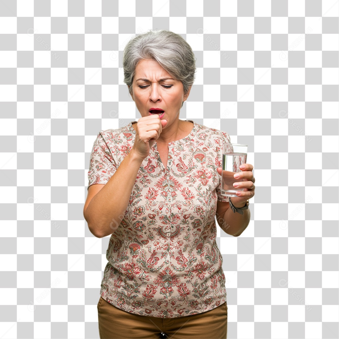 Mulher com Bronquite Doente PNG Transparente