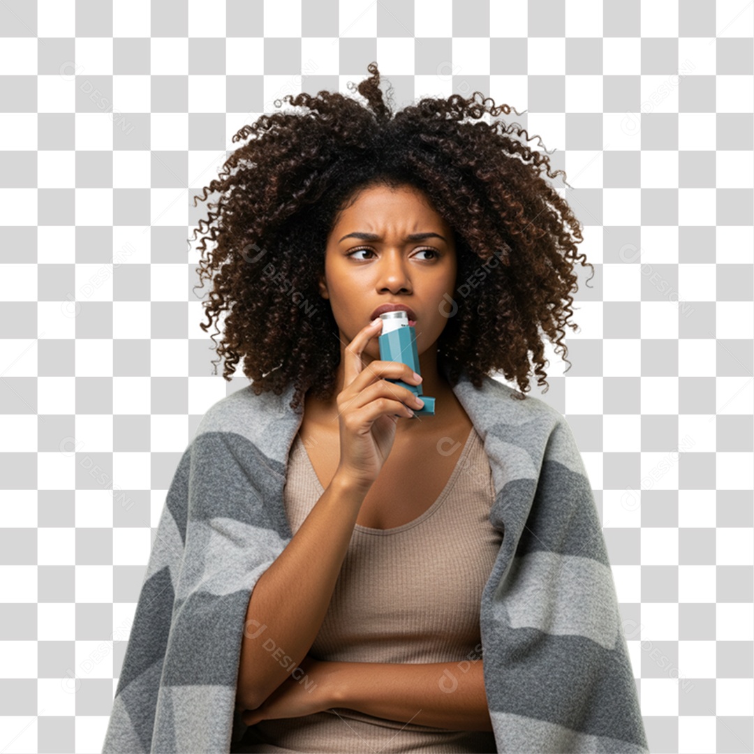 Mulher com Bronquite Doente PNG Transparente