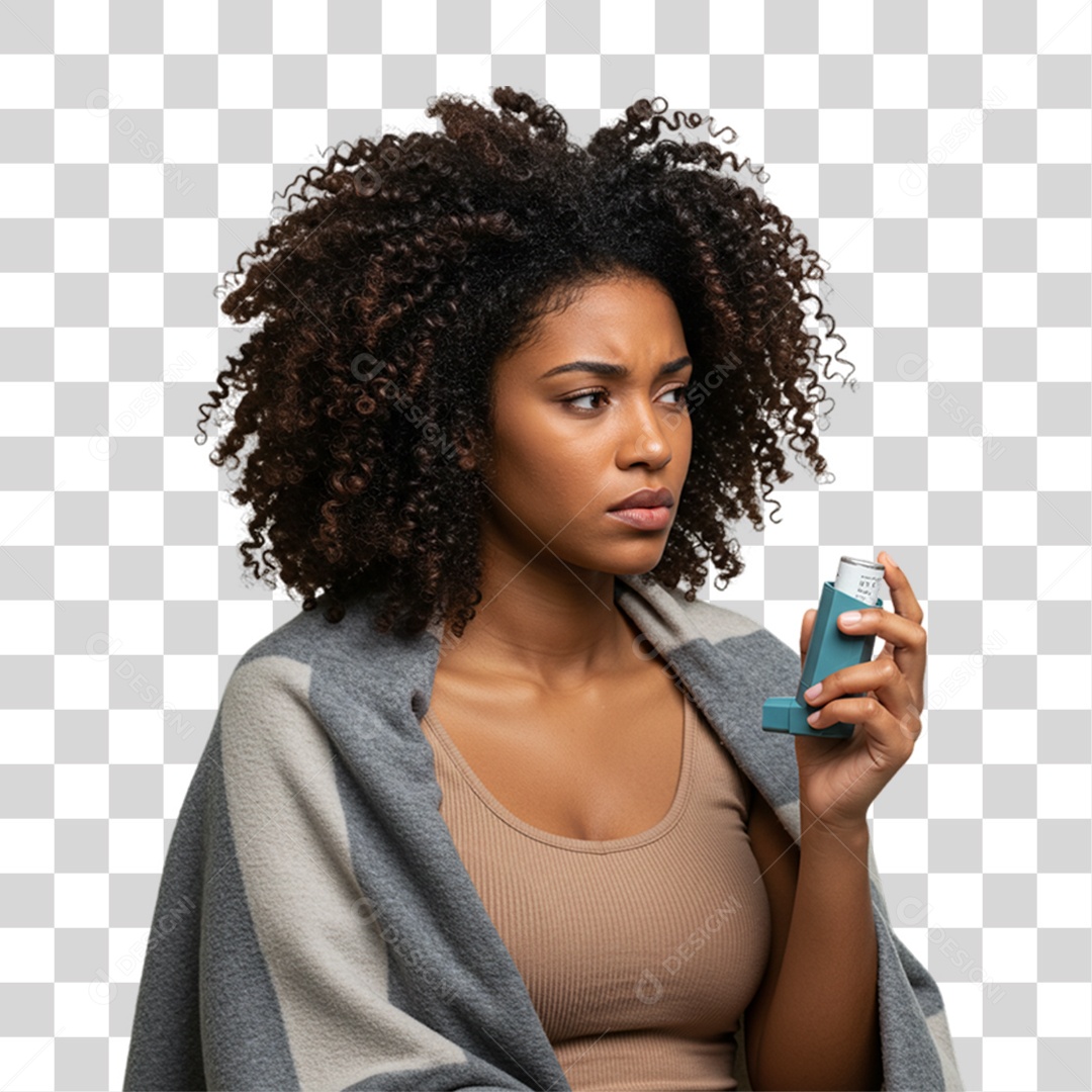 Mulher com Bronquite Doente PNG Transparente