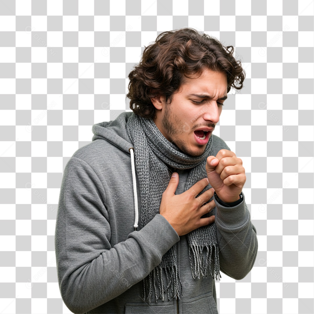 Homem com Bronquite Doente PNG Transparente