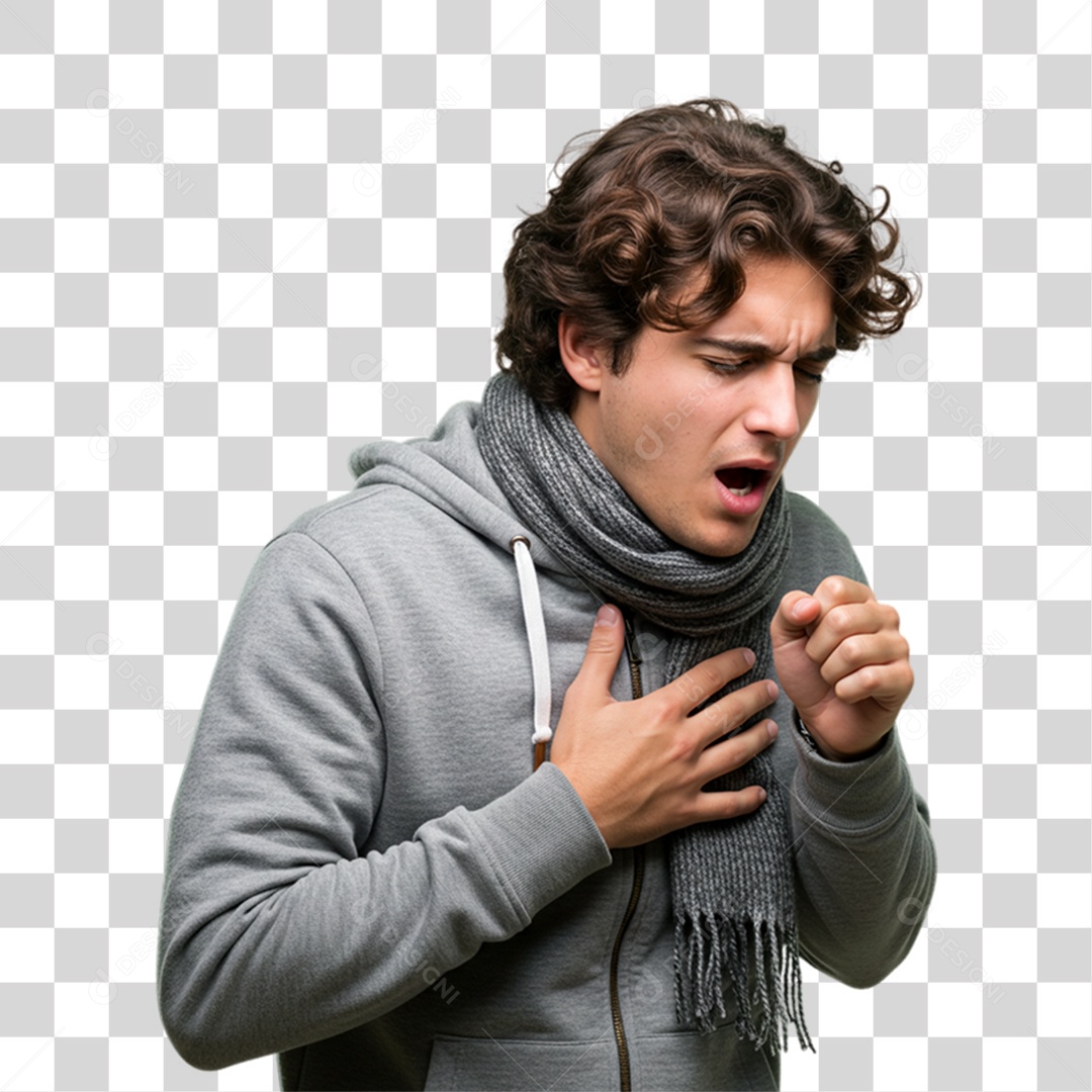 Homem com Bronquite Doente PNG Transparente