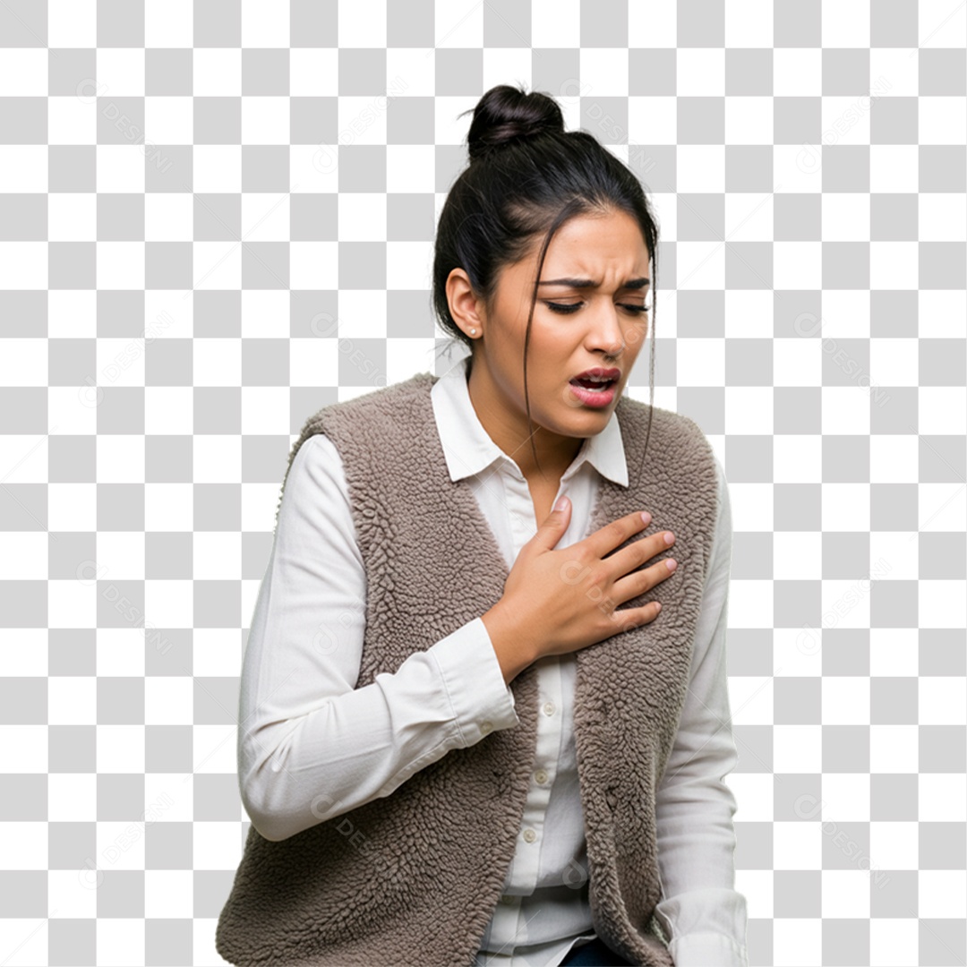 Mulher com Bronquite Doente PNG Transparente