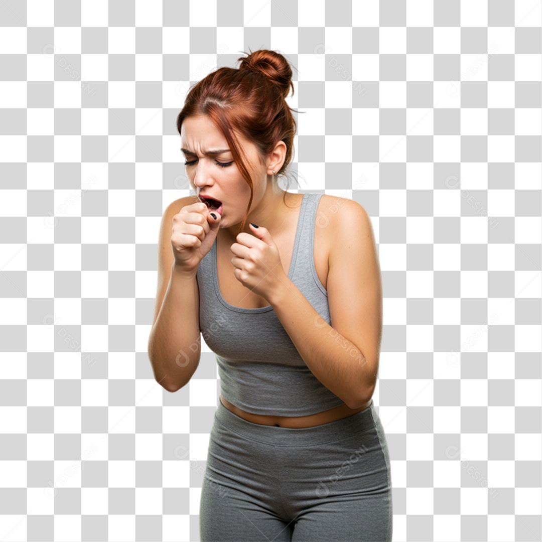 Mulher com Bronquite Doente PNG Transparente