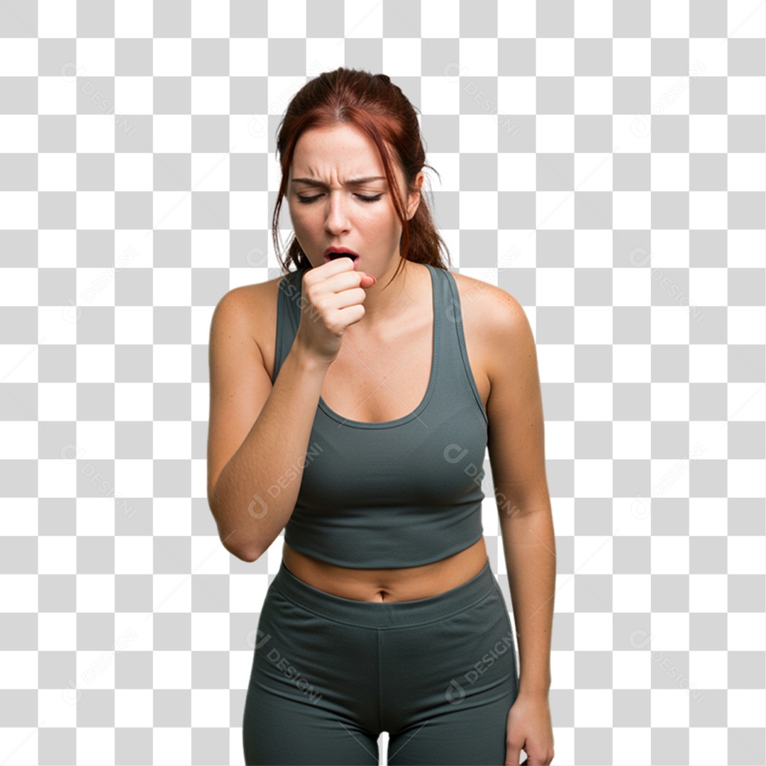 Mulher com Bronquite Doente PNG Transparente