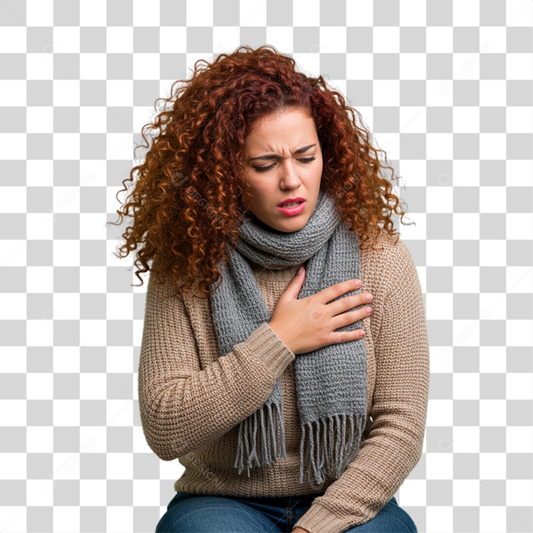 Mulher com Bronquite Doente PNG Transparente
