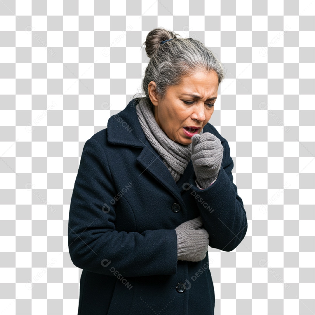 Mulher com Bronquite Doente PNG Transparente