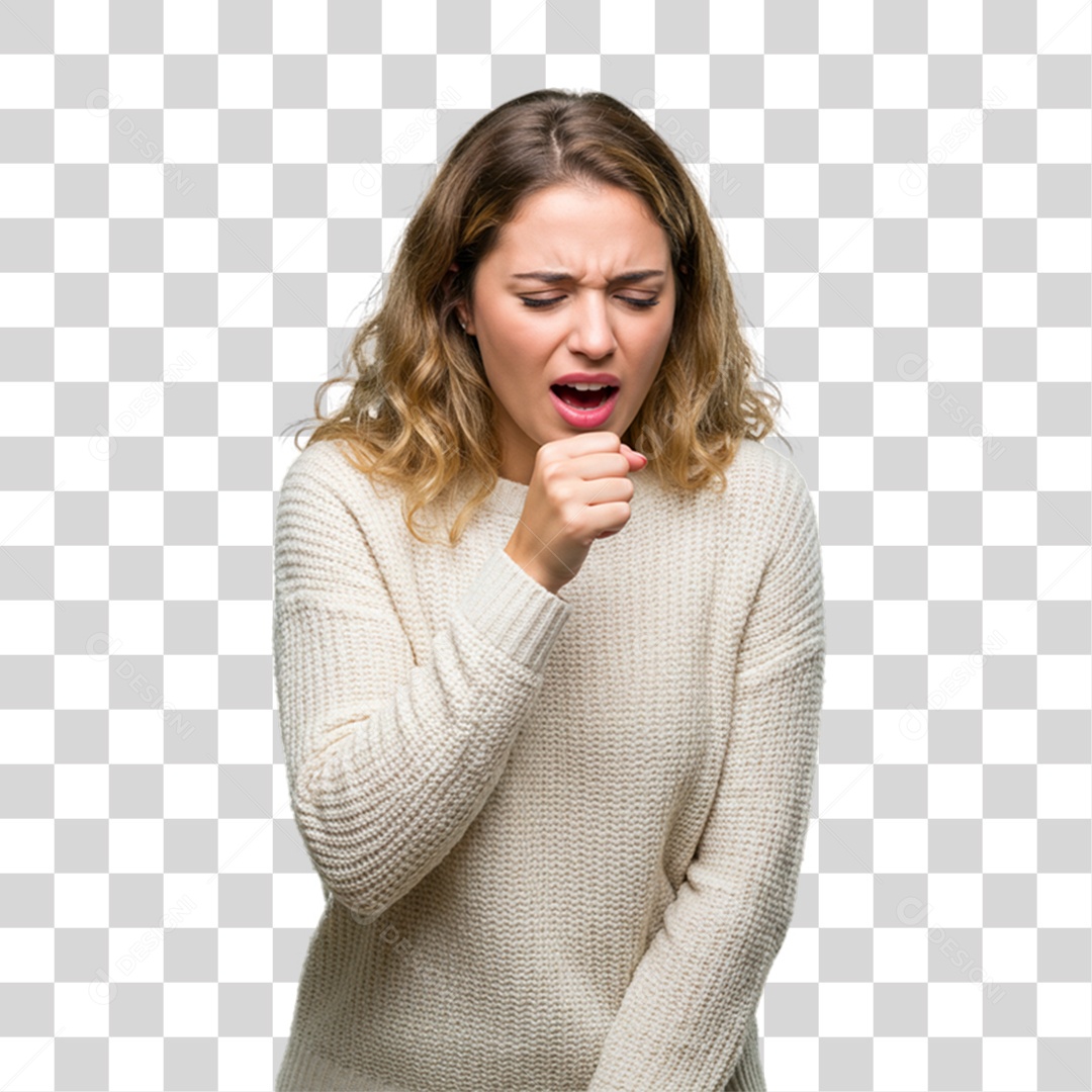 Mulher com Bronquite Doente PNG Transparente