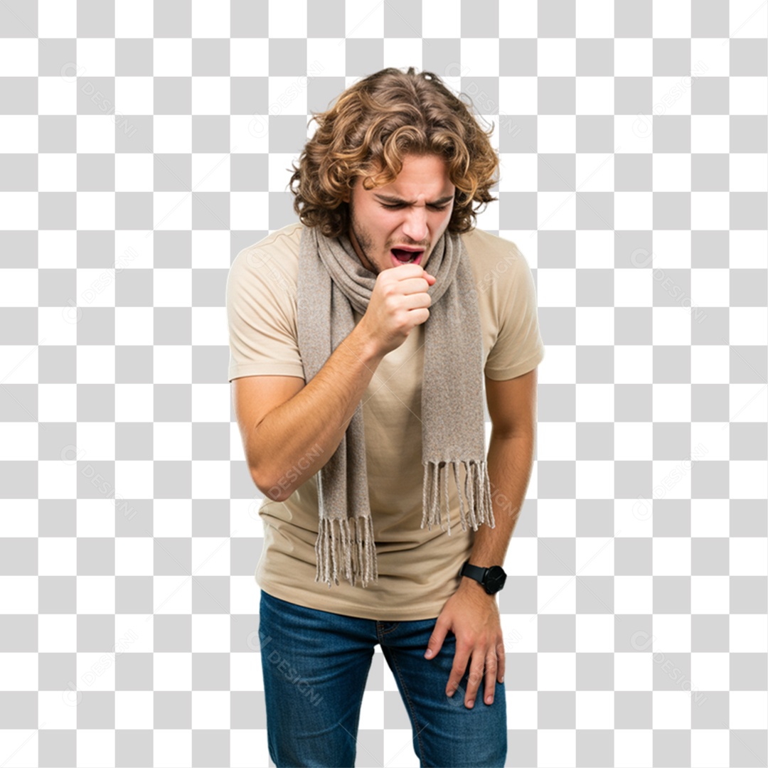 Homem com Bronquite Doente PNG Transparente